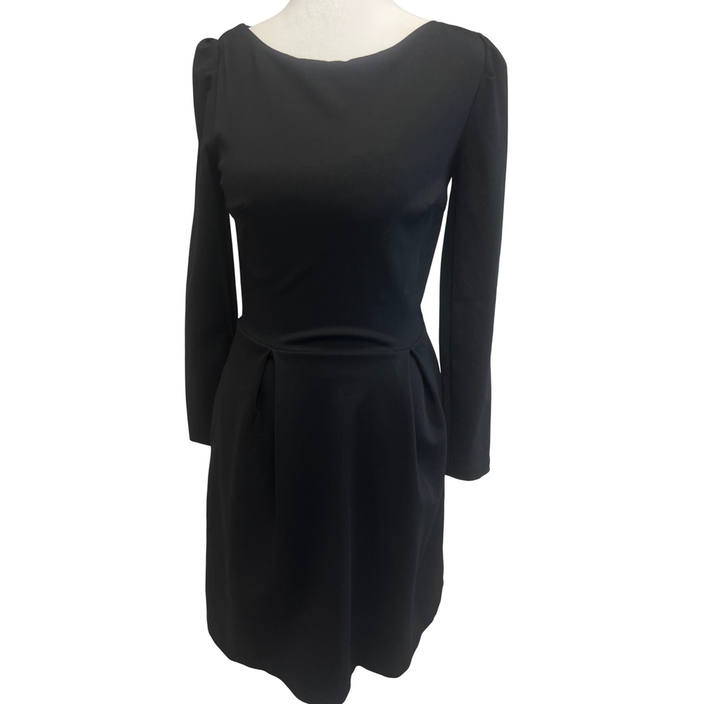 Boden Dress Womens Sz 2R Black Long Sleeve Boat Neck Fit Flare Pleated